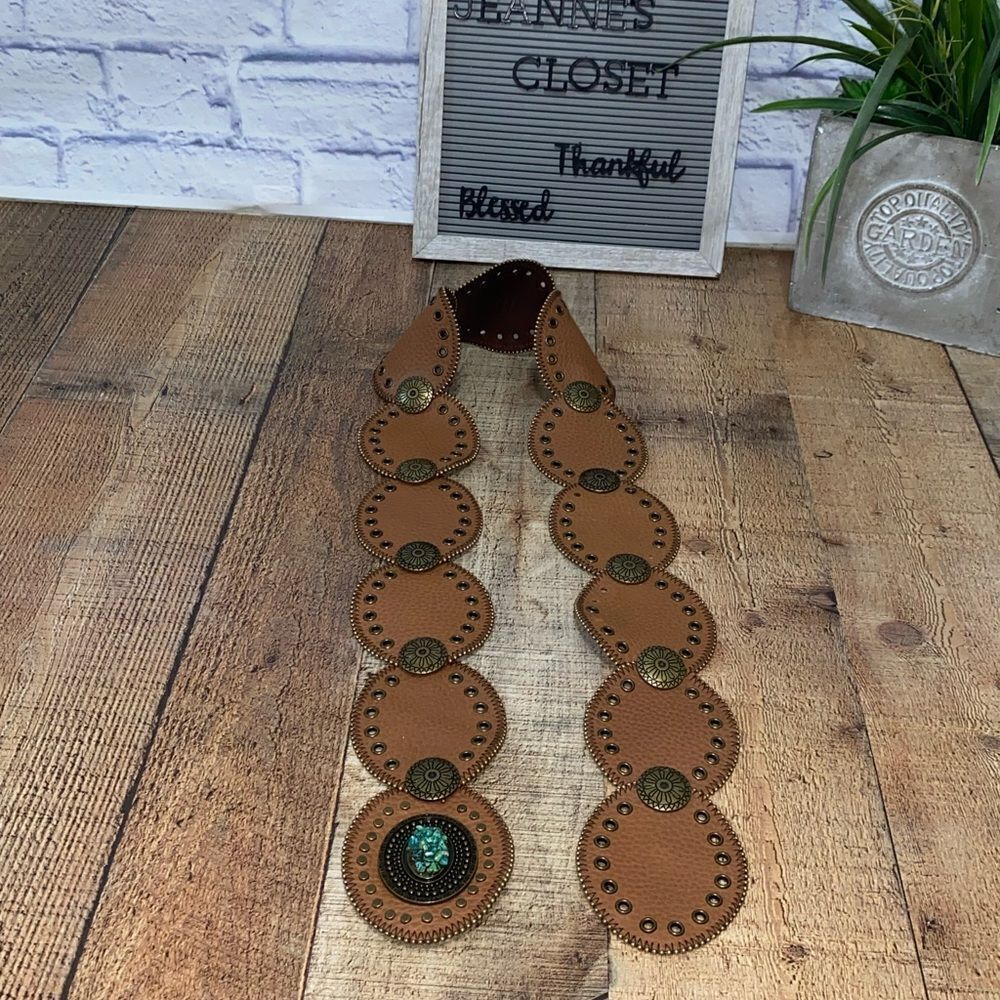 Leather belt studded boho hippie women’s M/L